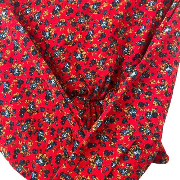 Romantic Cottagecore Red Floral Peplum Blouse | Square Neck Puff Sleeve Small - Picture 8 of 14